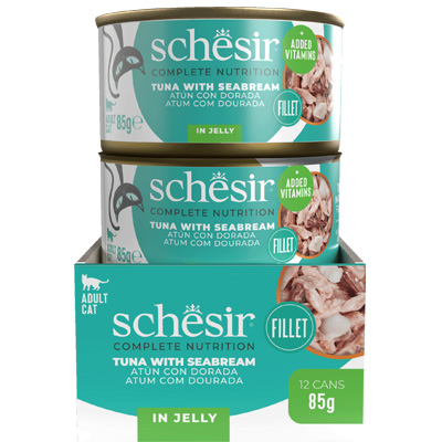 Schesir CB Wet Tuniak a morsky vlk v želé konzerva 85g obsah